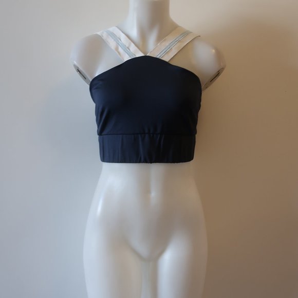 WOMENS HEROINE SPORT NAVY BLUE WHITE WHITE STRAP SPORTS BRA L * - Picture 2 of 7